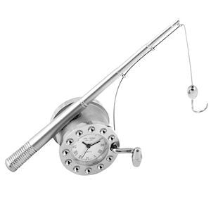 Fishing Pole Silver Miniature Clock 10.5x4cm