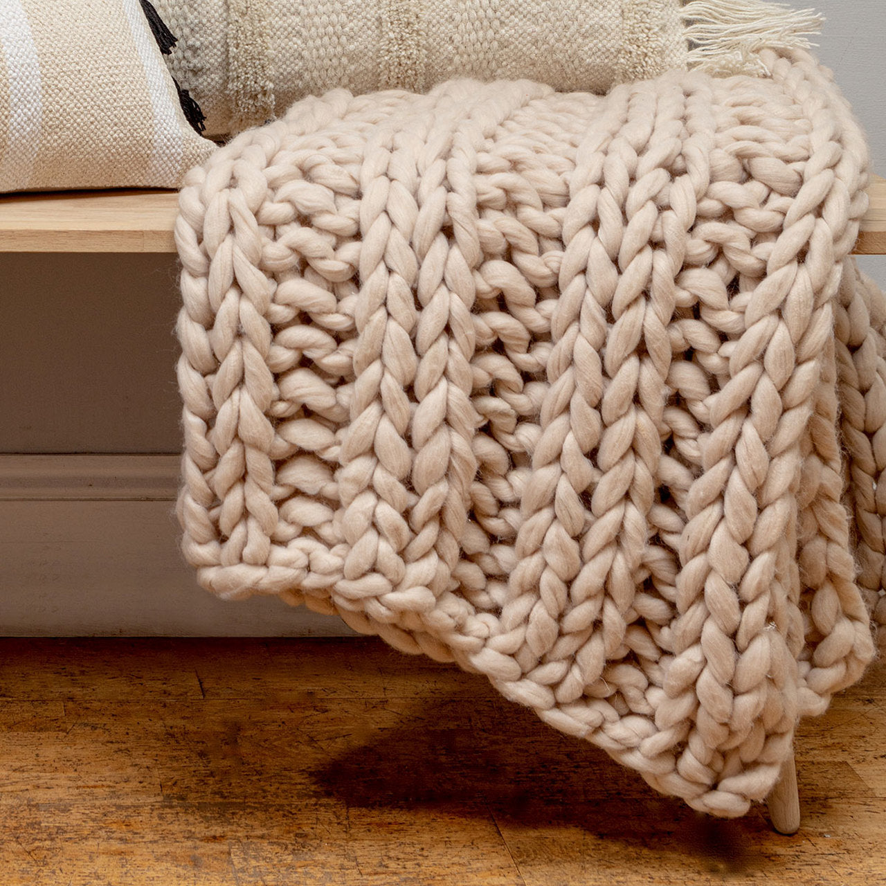 Cream Chunky Knit Throw