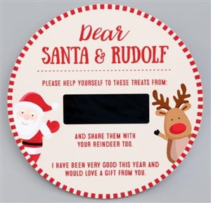 Santa And Rudolph Plate With Blackboard