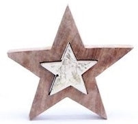 Rustic Standing Wooden Star Decoration 16cm