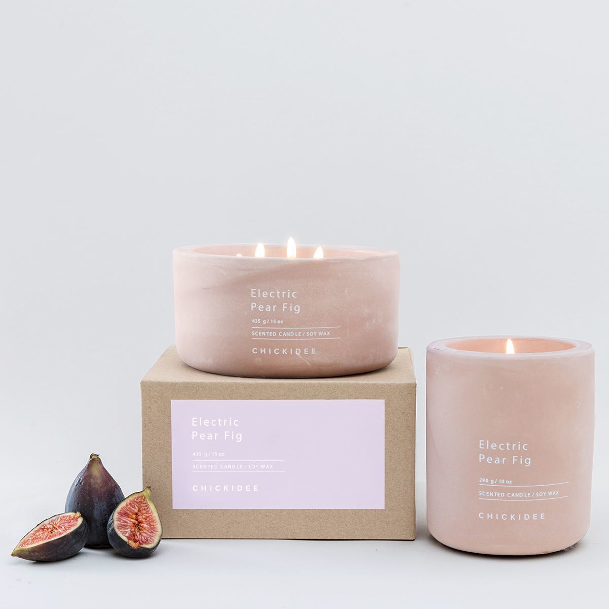 Large Pink Electric Pear Fig Concrete Candle